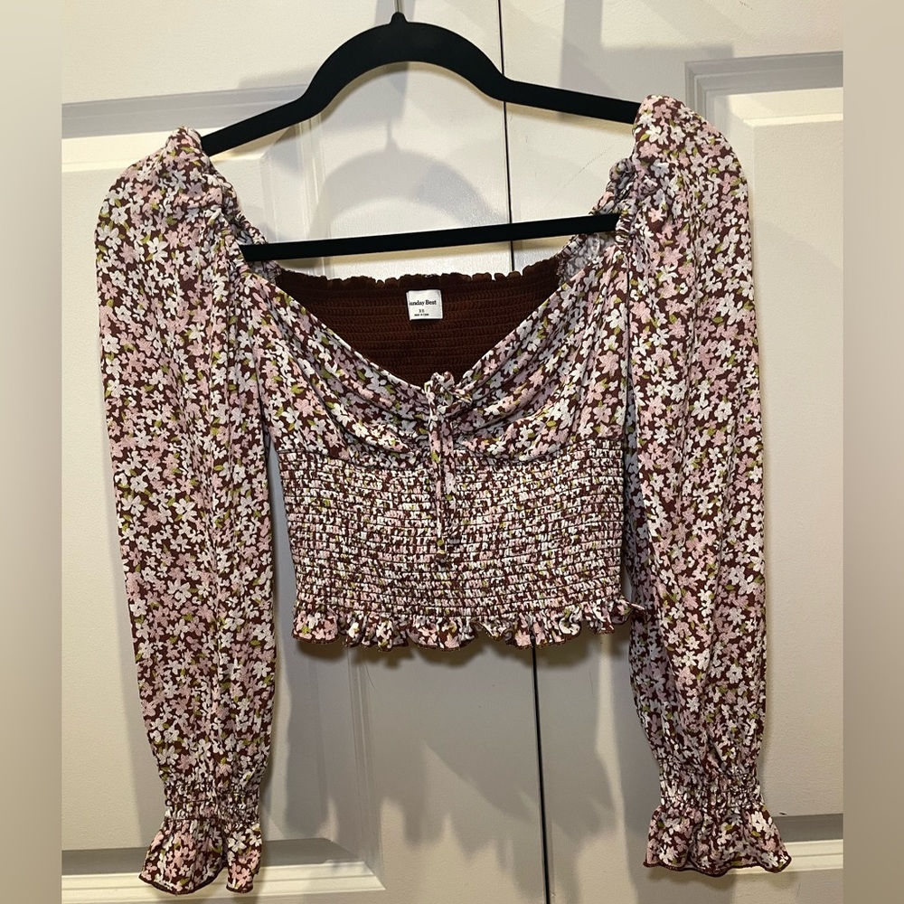 Aritzia Sunday Best Sinatra Blouse Cognac/Strawberry Size XS NWOT